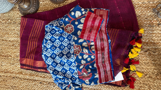Handloom linen saree with sequins weave , with BP