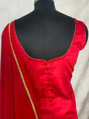 Red silk short kuti with Banarsi brocade flared palazzo