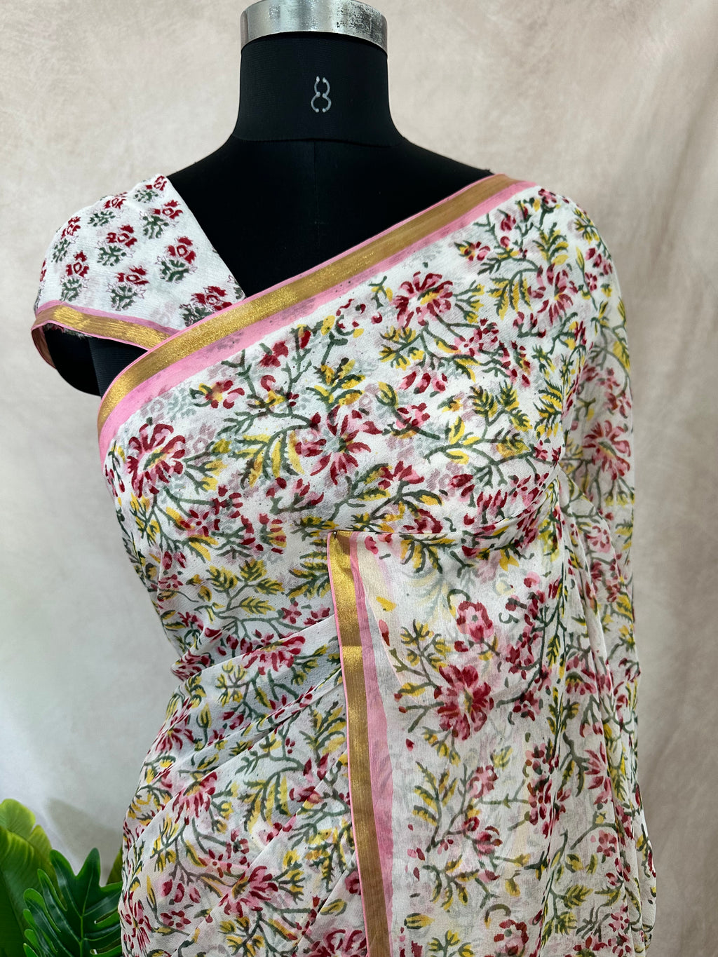 Premium handblock printed Pure Chiffon saree , with BP