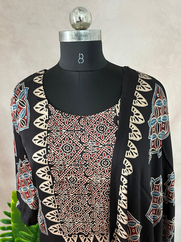 Modal silk kurti with Ajrakh hand block print