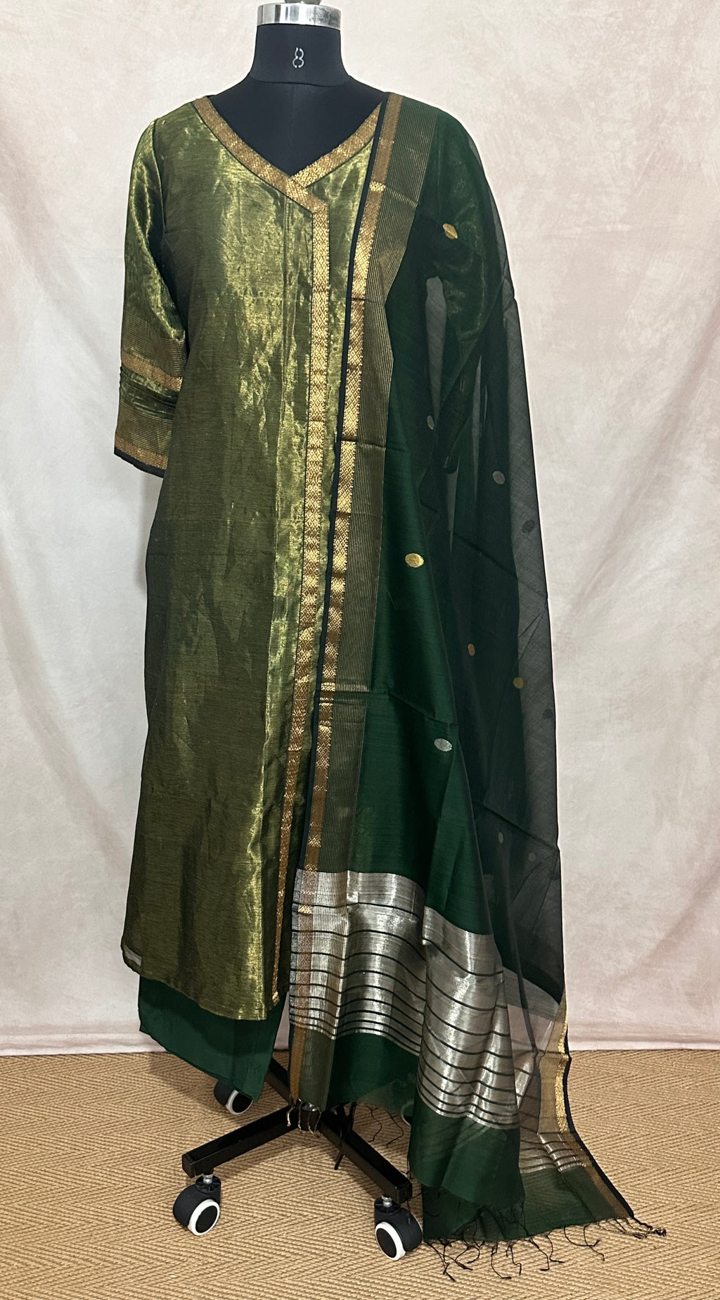 Maheshwari tissue cotton kurti with bottom and dupatta