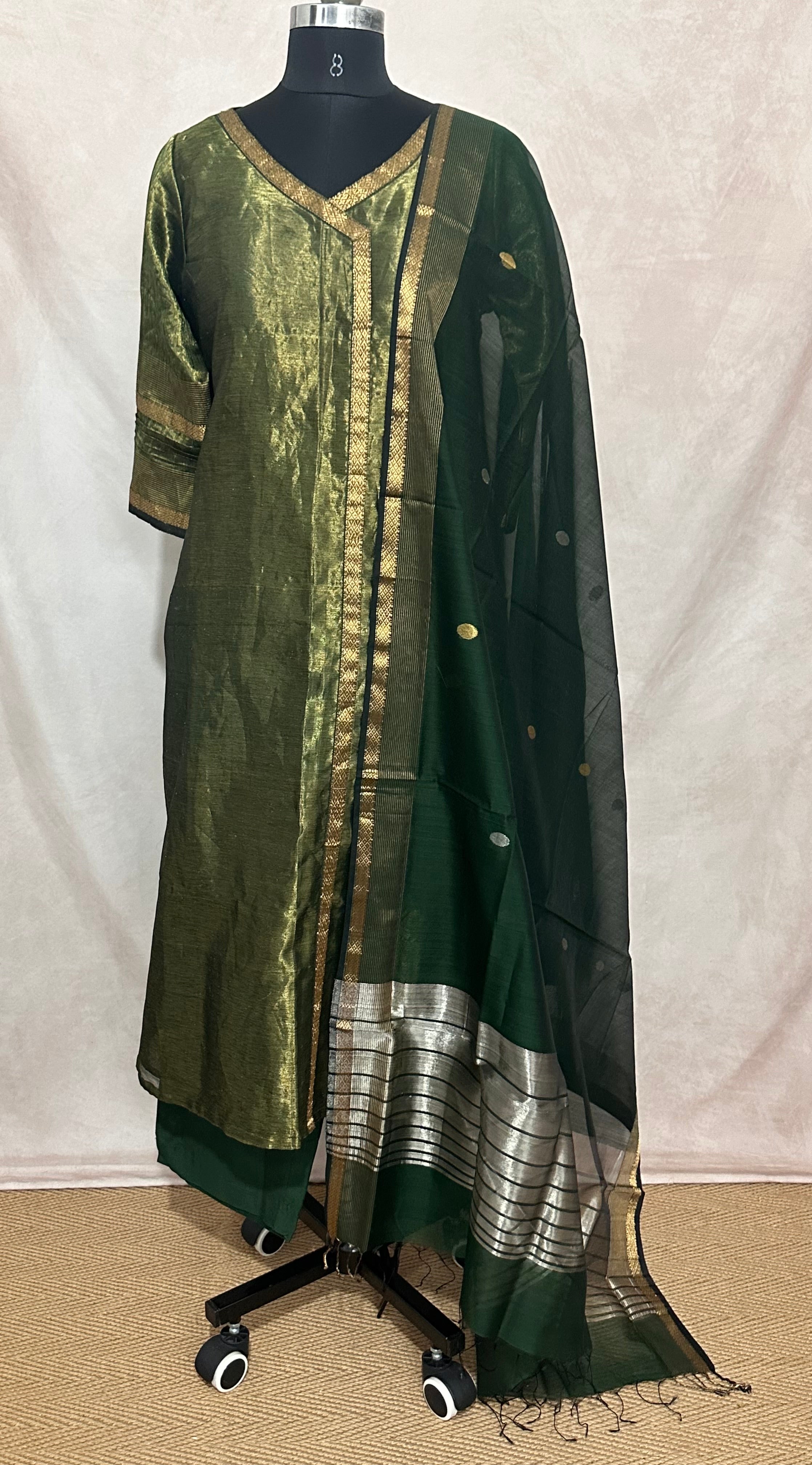 Maheshwari tissue cotton kurti with bottom and dupatta