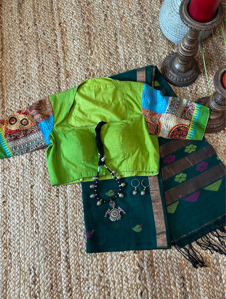 Handloom linen saree jamdani pallu