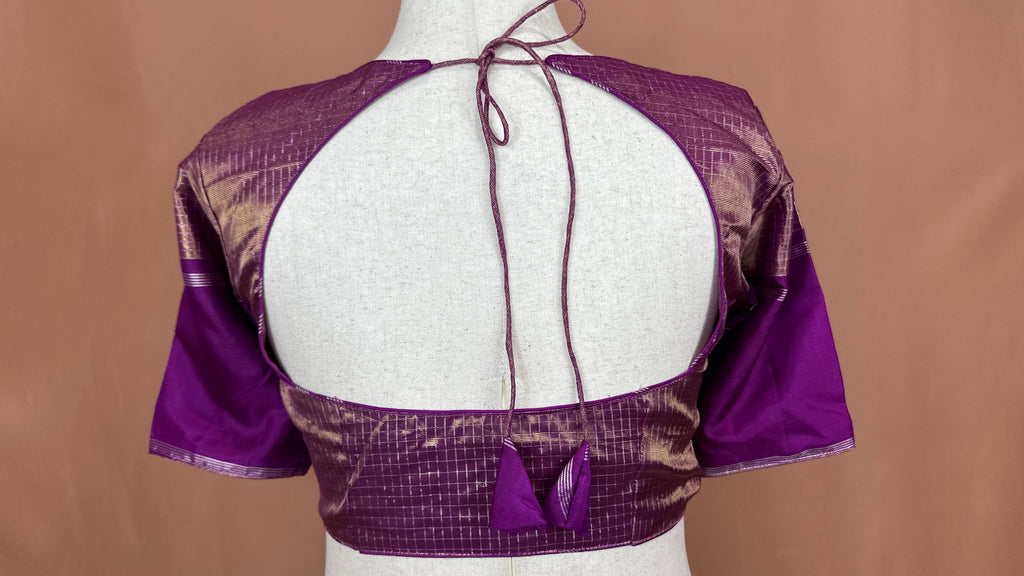 Purple Handloom Pure Silk Tissue Kanchivaram Saree With Stitched Blouse