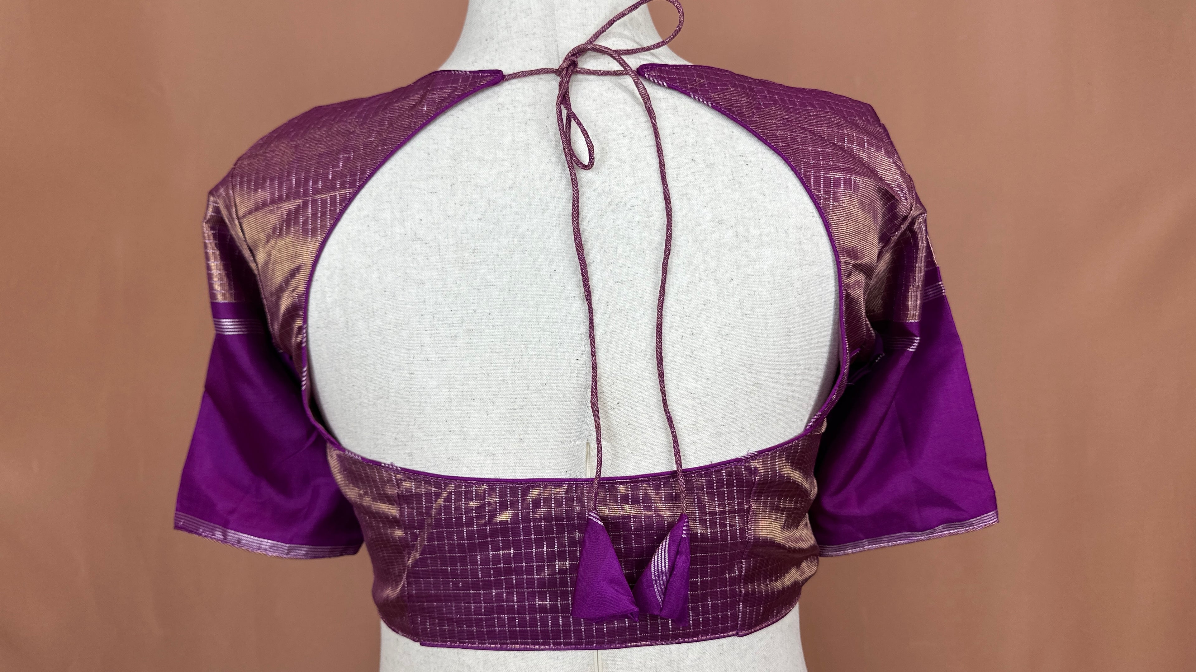 Purple Handloom Pure Silk Tissue Kanchivaram Saree With Stitched Blouse