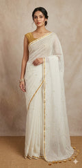 Pure mulcotton saree with sequins