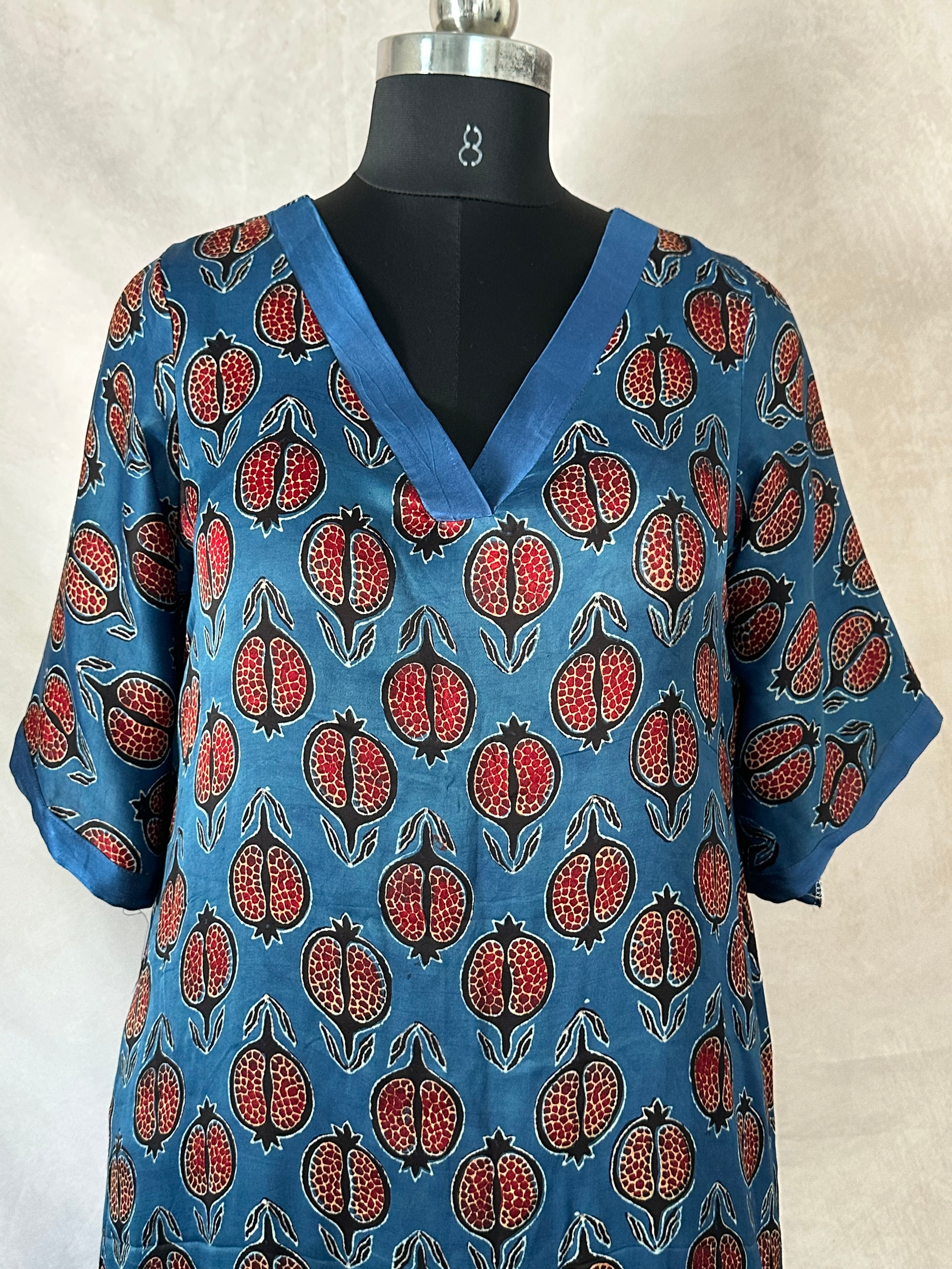 Blue modal silk kurti with bottom