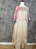 Modal silk shibori designer kurti with handwork and bottom