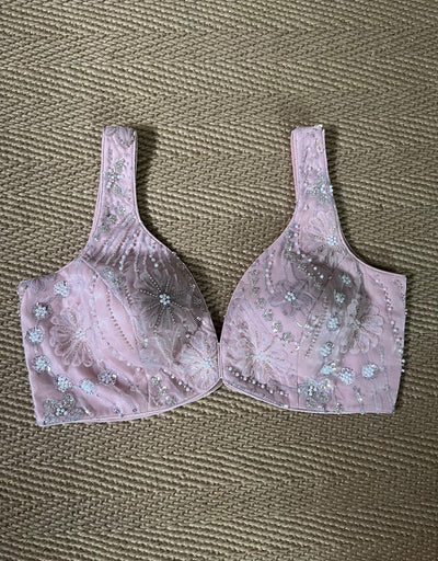 Baby pink blouse with bead work