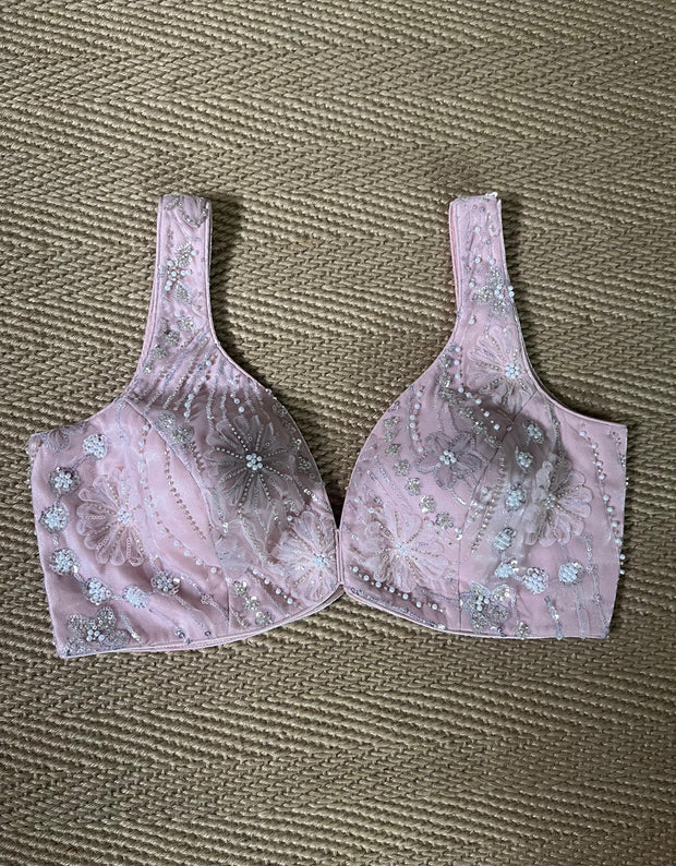 Baby pink blouse with bead work