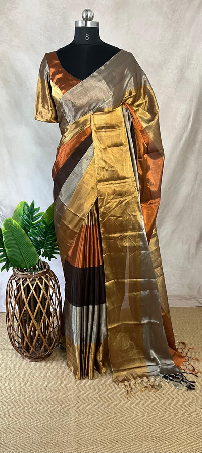 Tissue chanderi silk saree with stitched blouse