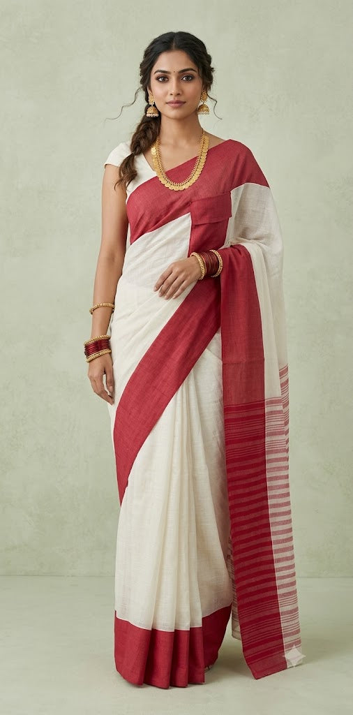 Dhaniakhali sarees with red border