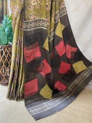 Nashpal Tussar by modal silk saree with hand block print with natural dye, with BP