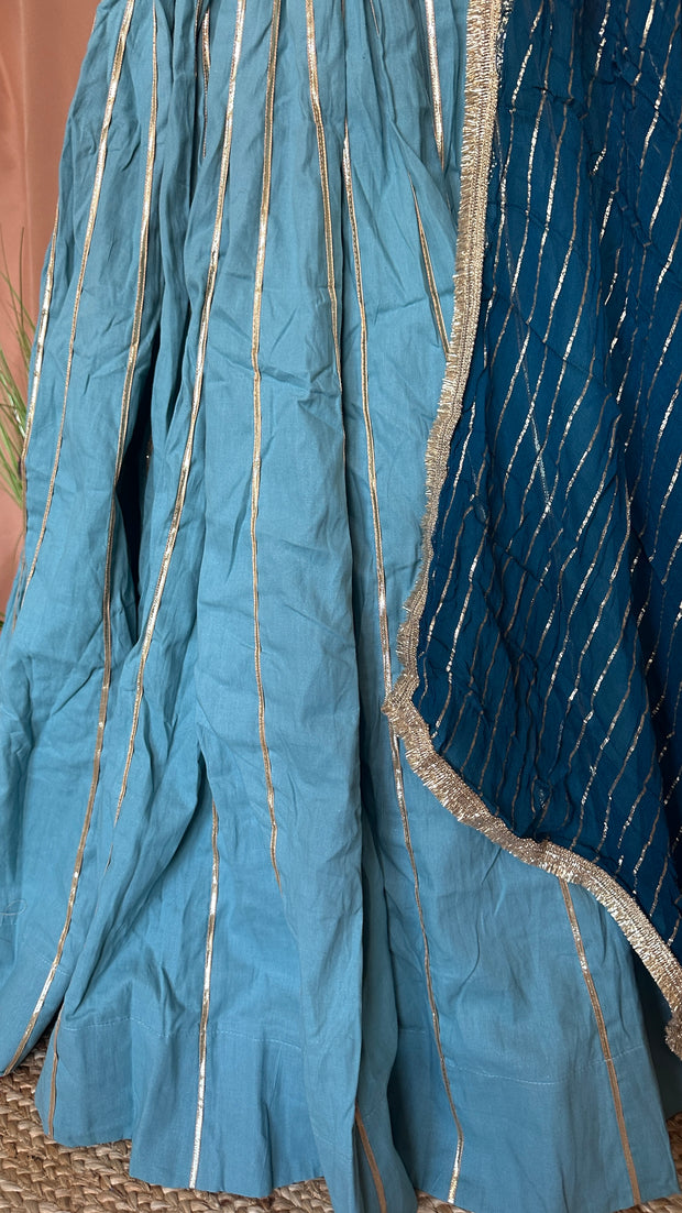 Pastel Blue 10 m flare skirt for garba with Dupatta