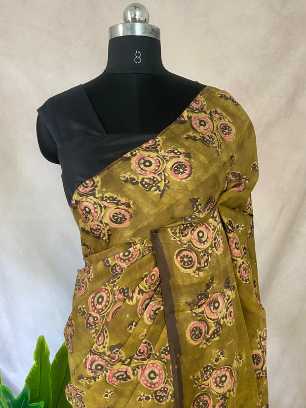 Nashpal Tussar by modal silk saree with hand block print with natural dye, with BP