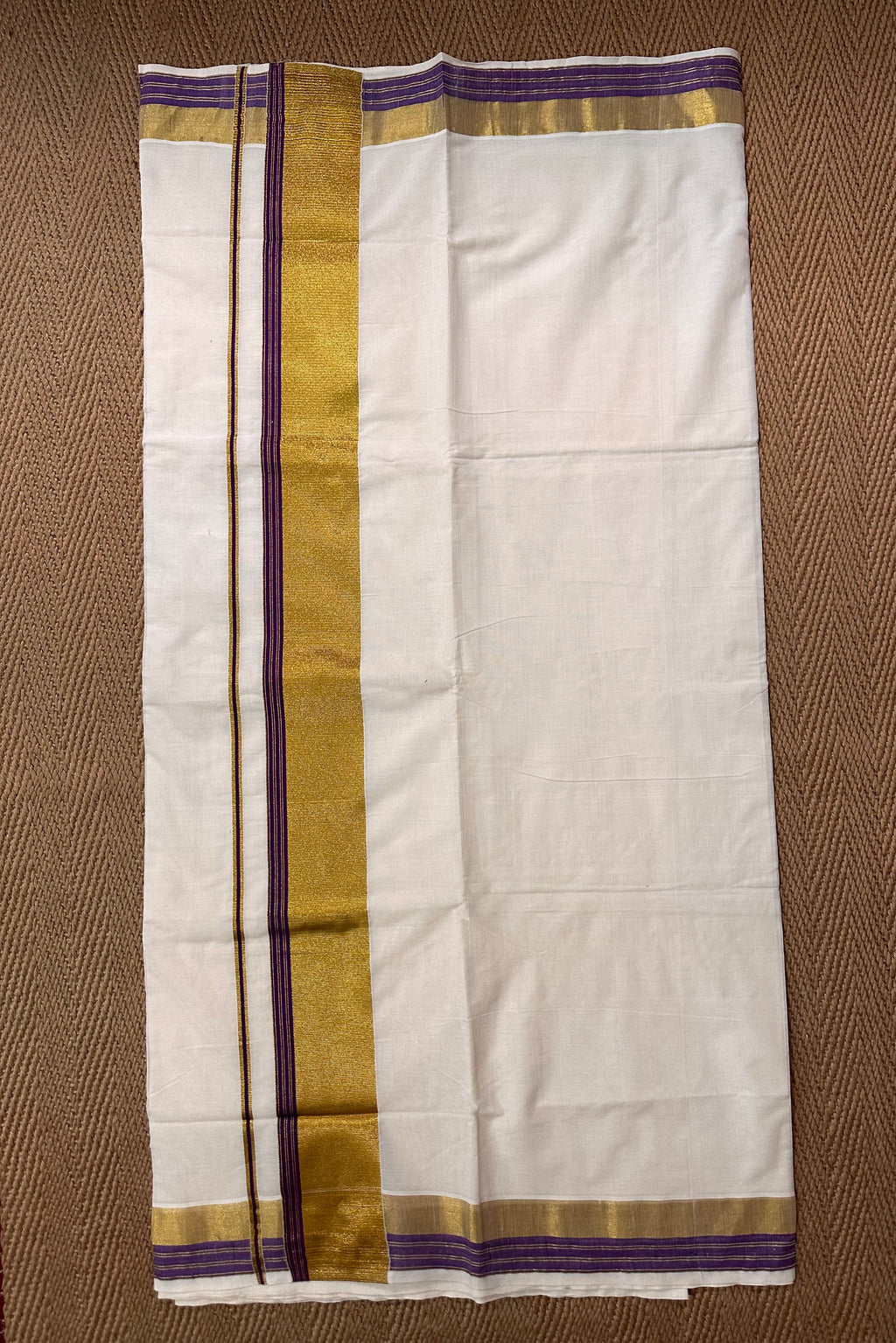 Purple and gold border set saree