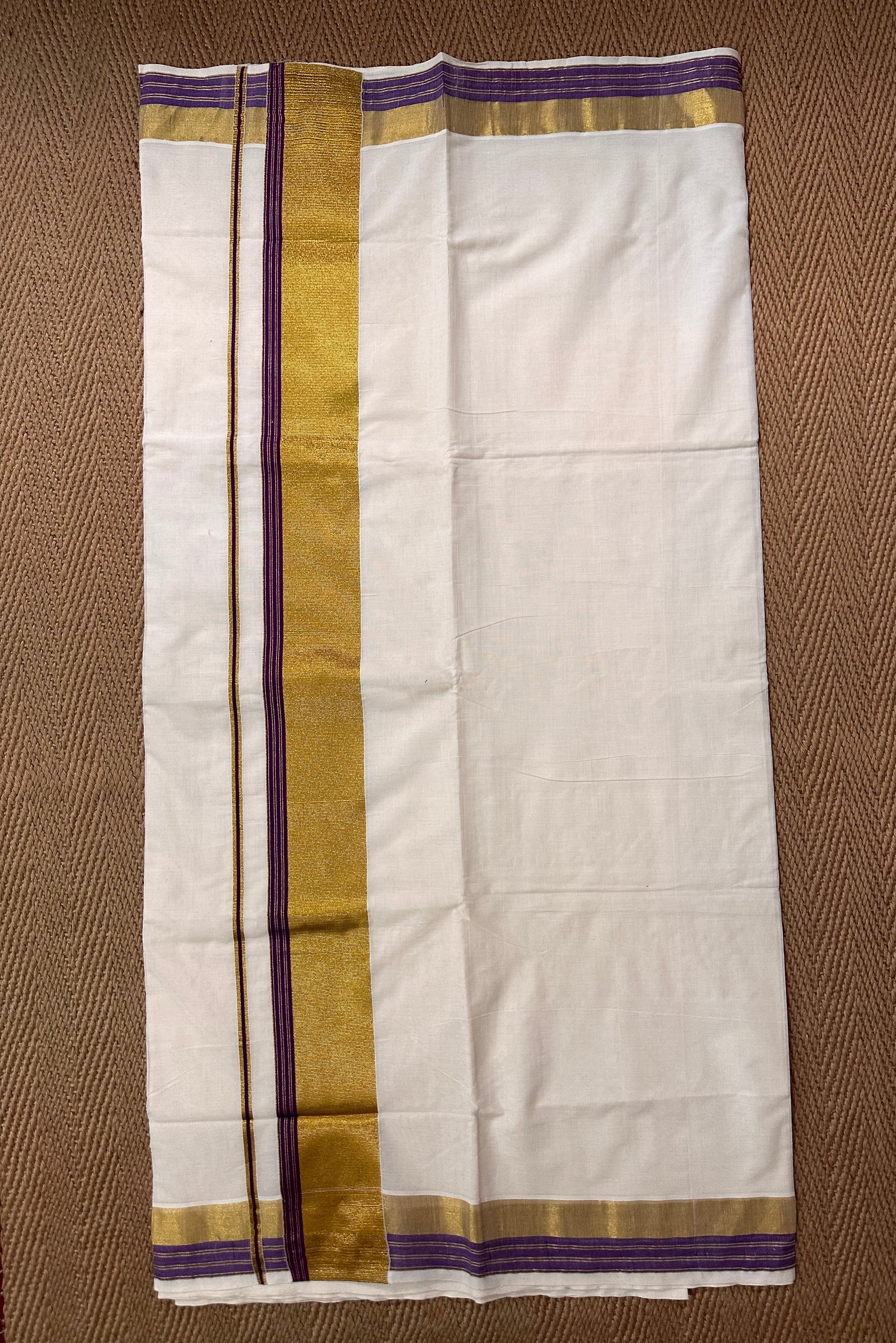 Purple and gold border set saree