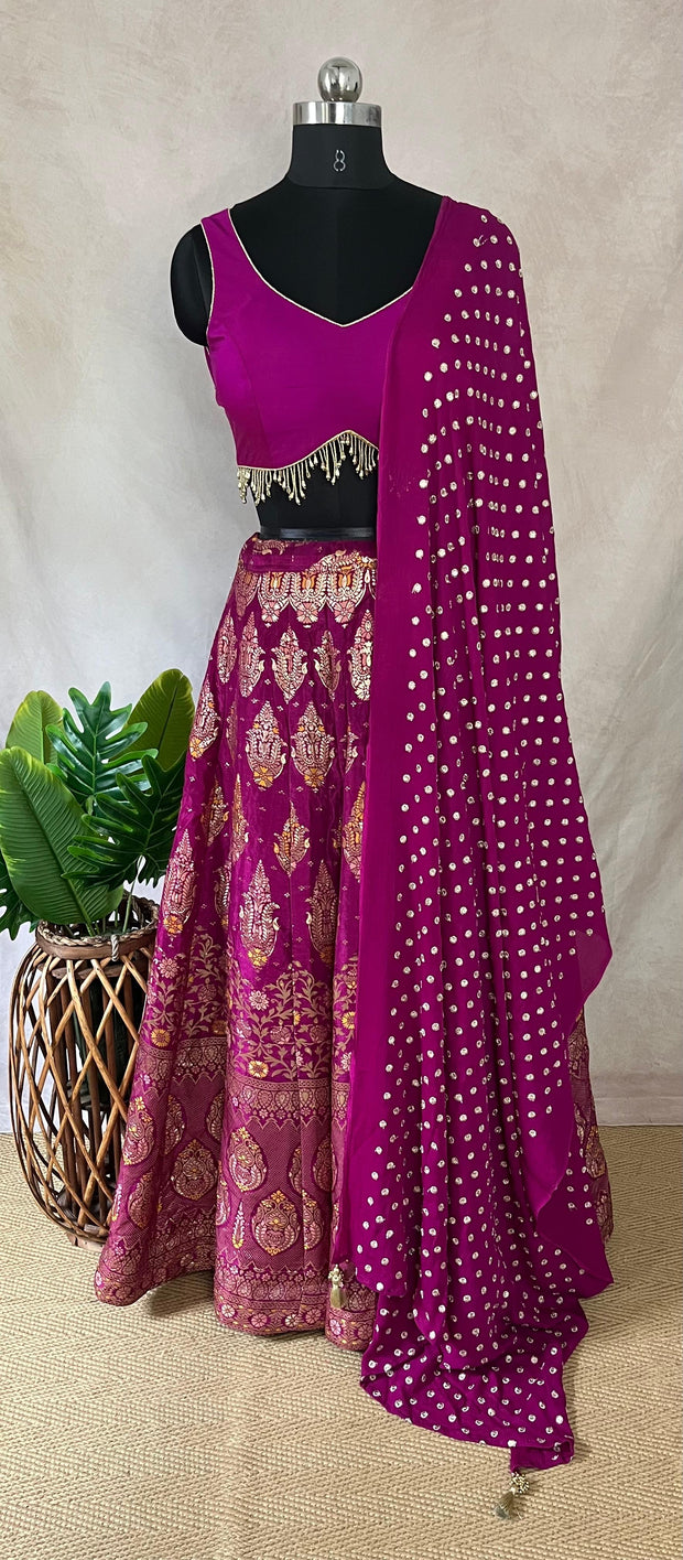 Magenta Banarsi silk lehanga