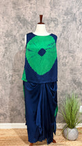 Navy blue modal silk designer top with drape skirt