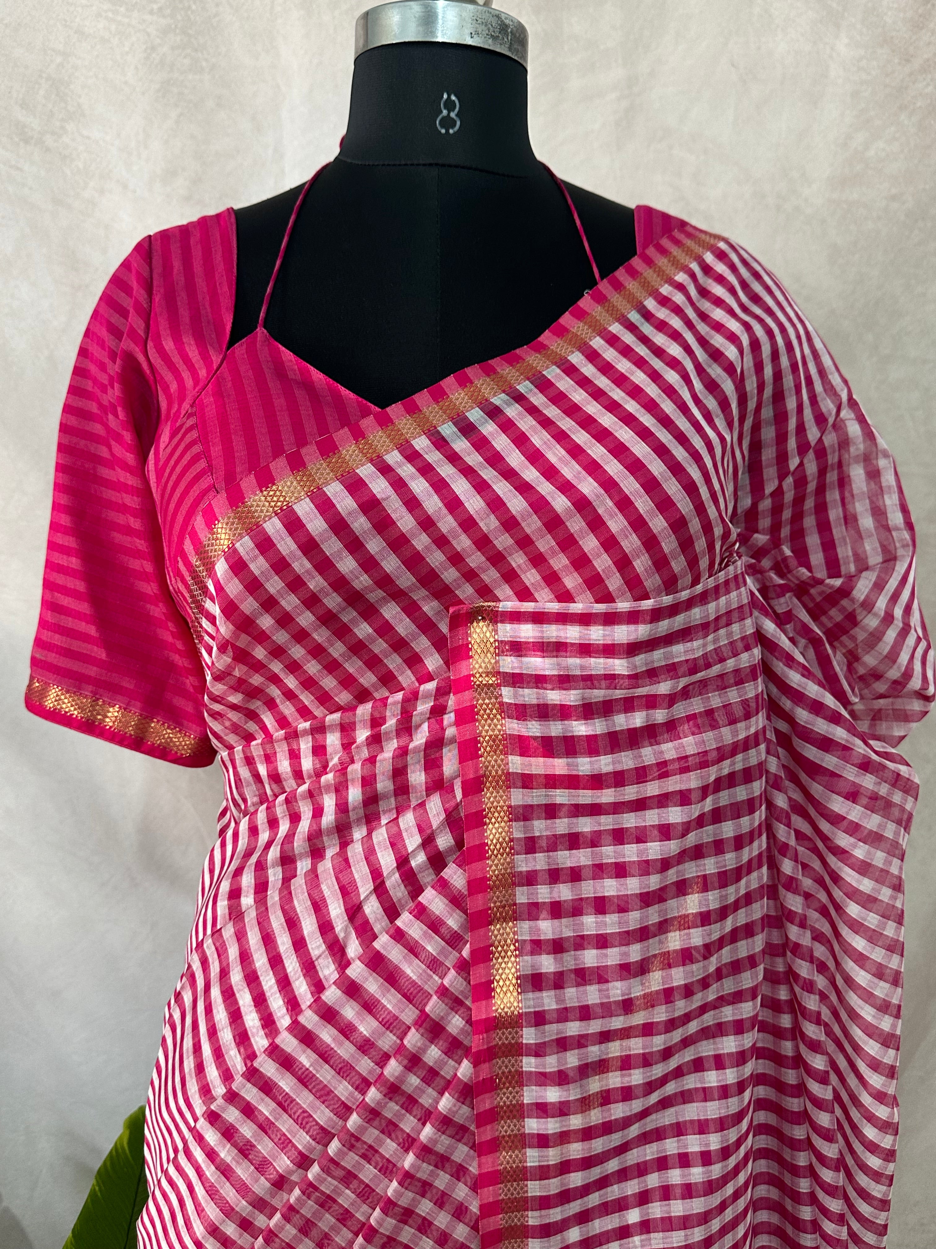 Maheshwari silk saree with stitched blouse
