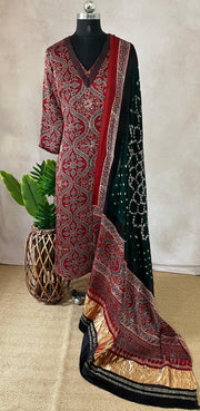 Modal silk kurti with Ajrakh hand block print