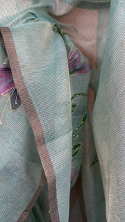 Kotta tissue silk saree with hand paint and work , with stitched blouse