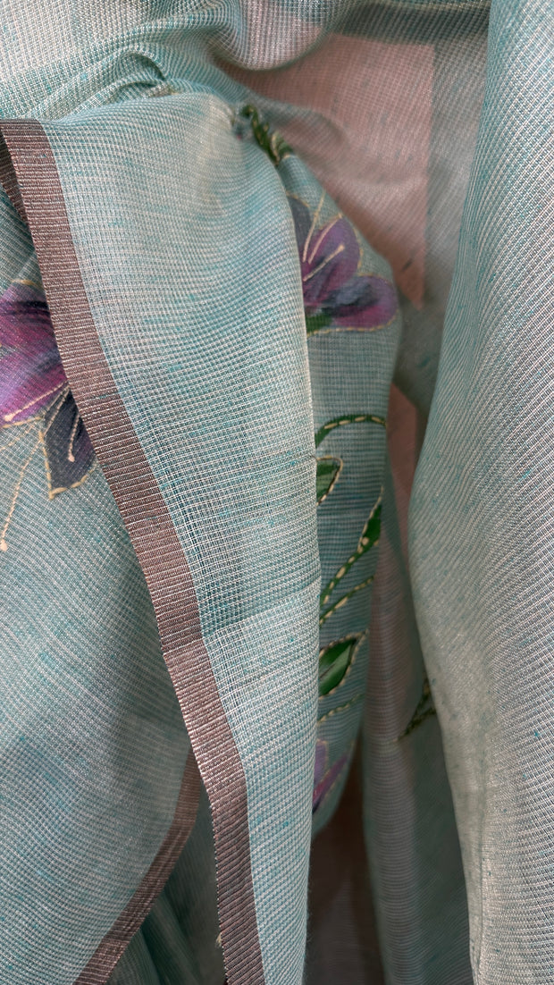 Kotta tissue silk saree with hand paint and work , with stitched blouse