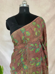 Nashpal Tussar by modal silk saree with hand block print with natural dye, with BP