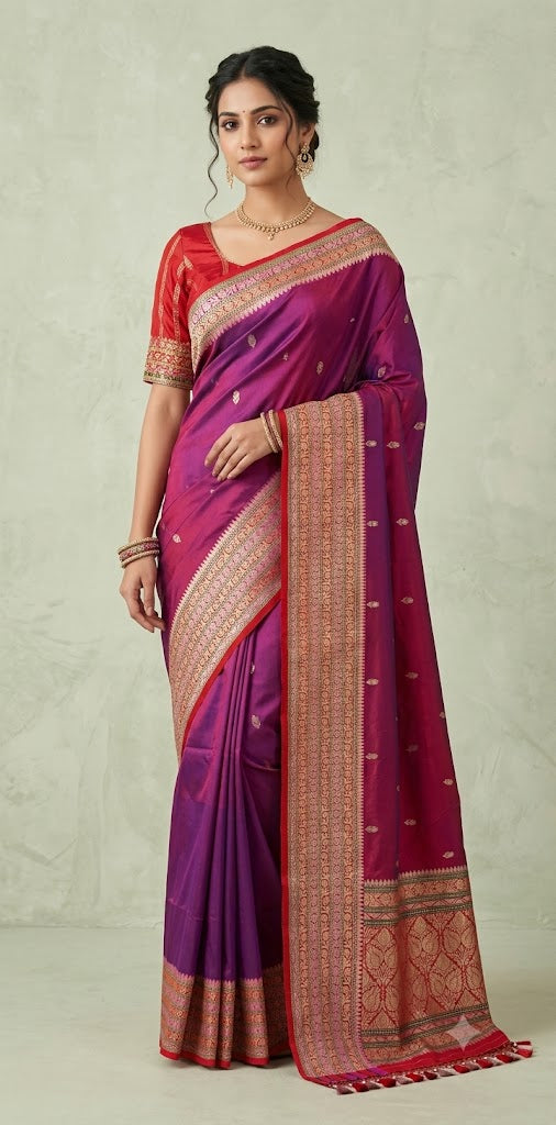 Katan banarsi saree with designer blouse