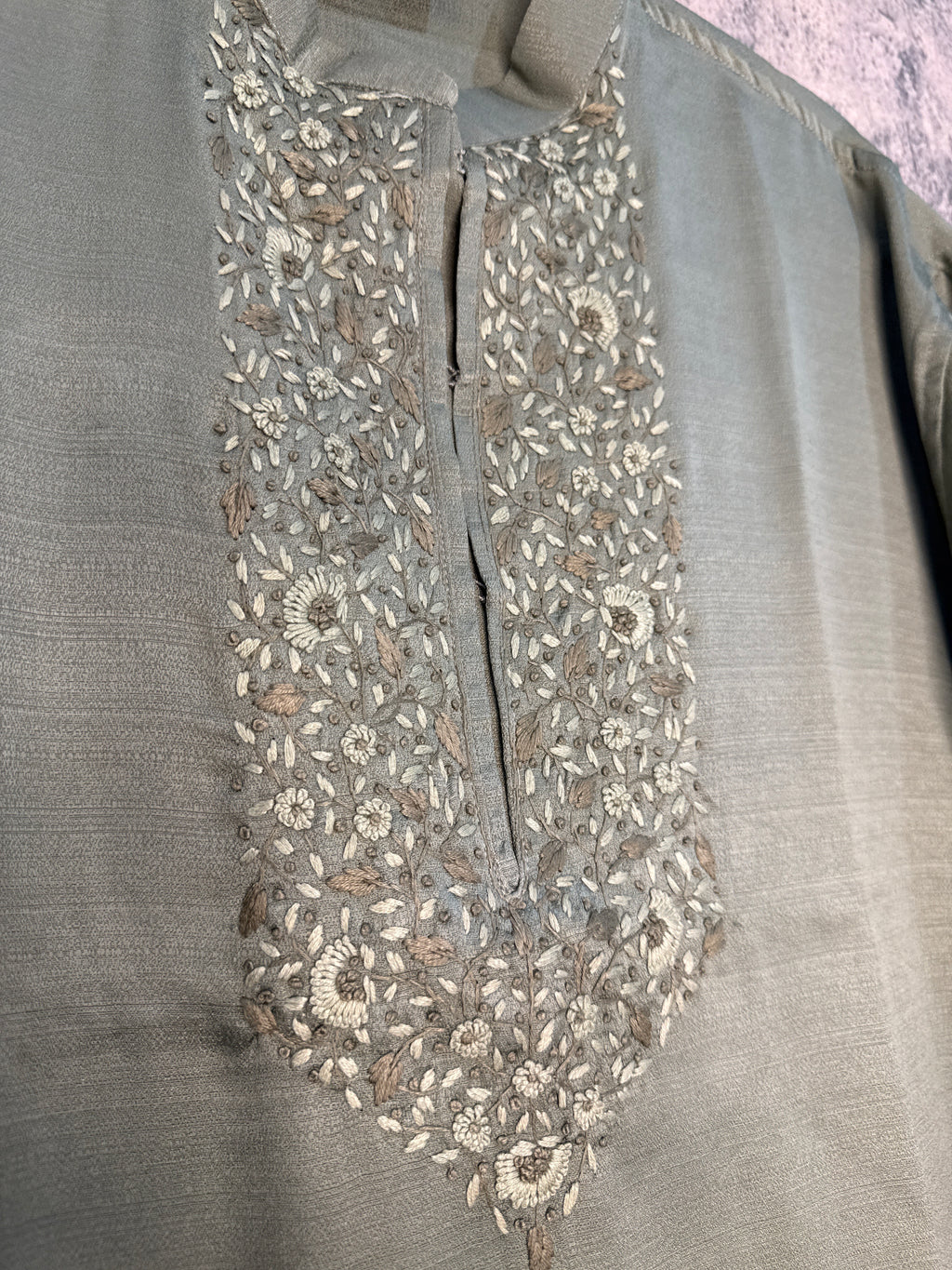Sage green shortt kurta with hand work