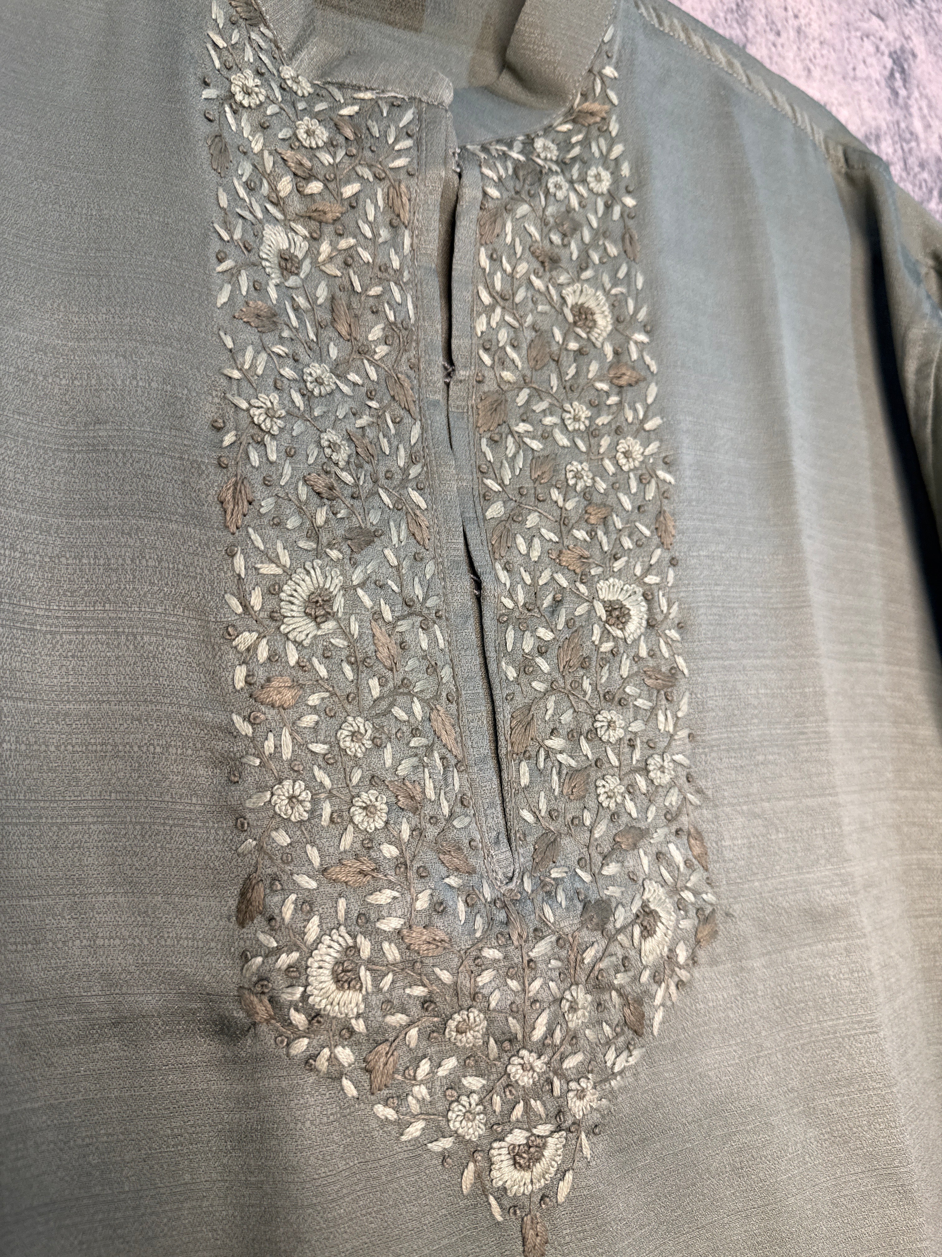 Sage green shortt kurta with hand work