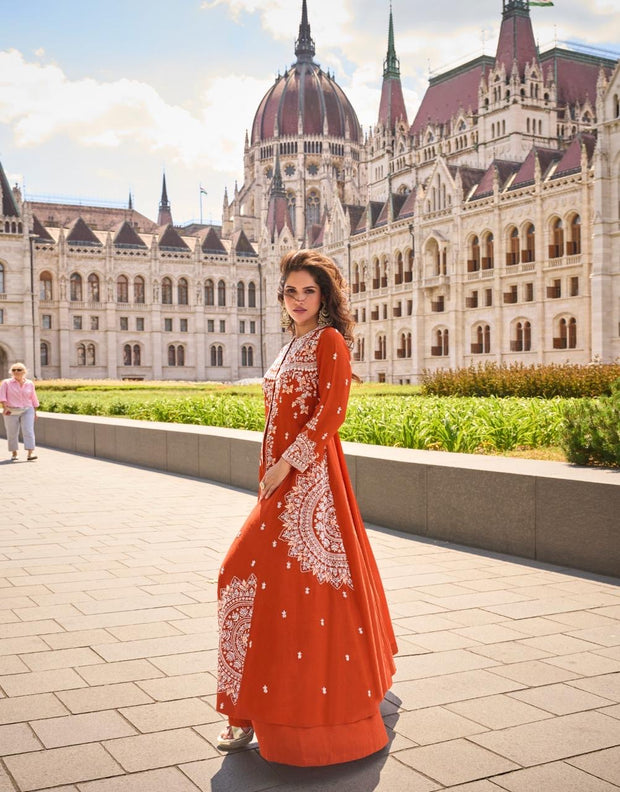 Orange long top with flared pallazo