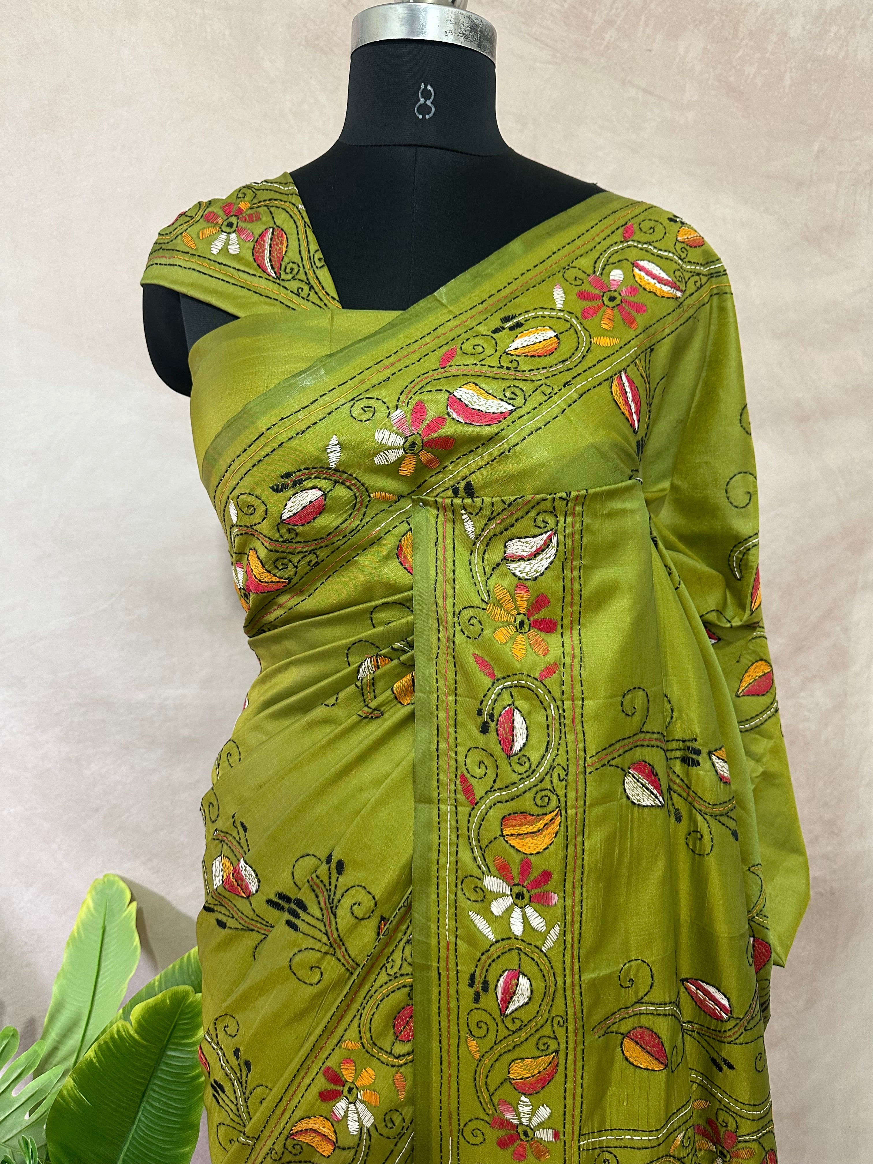 Bangalore silk saree with kantha work, No BP