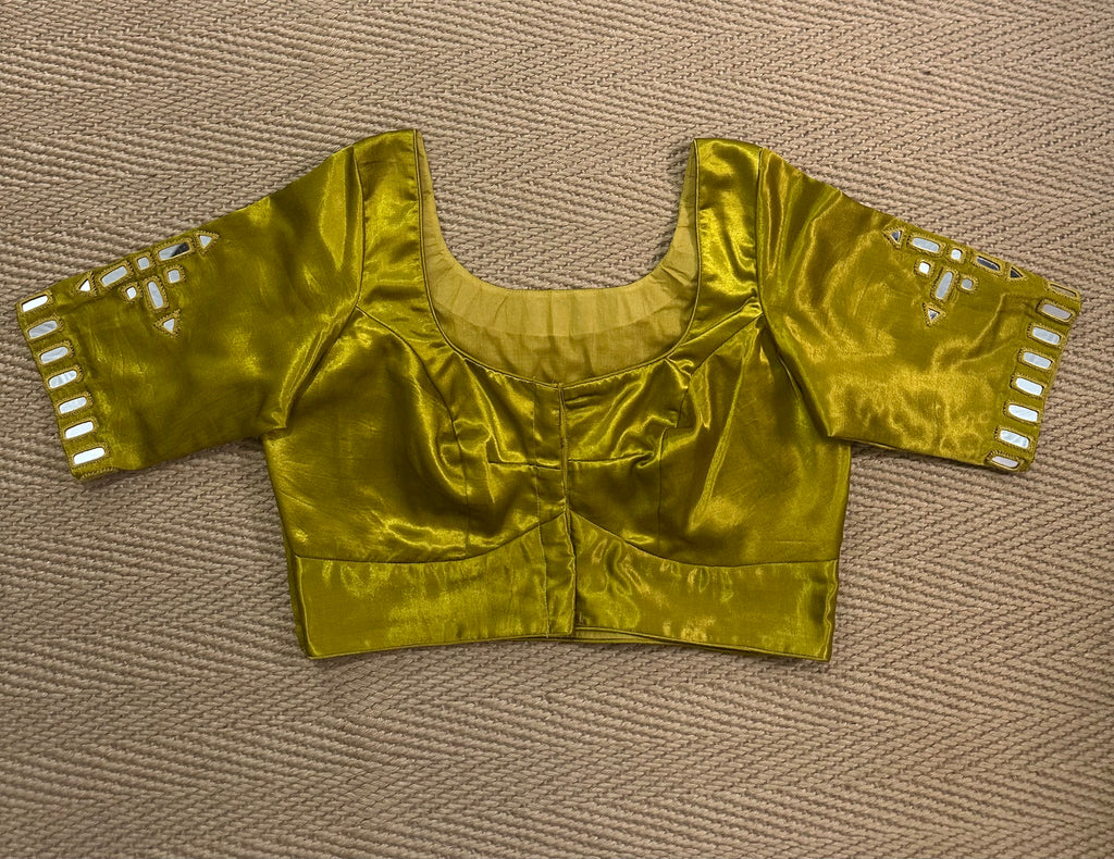 Yellow modal silk blouse with mirror work