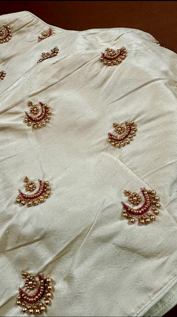 Off white silk blouse with gold bead work