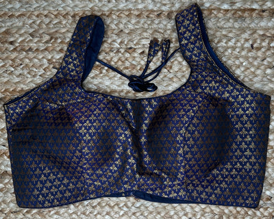 Navy blue brocade blouse