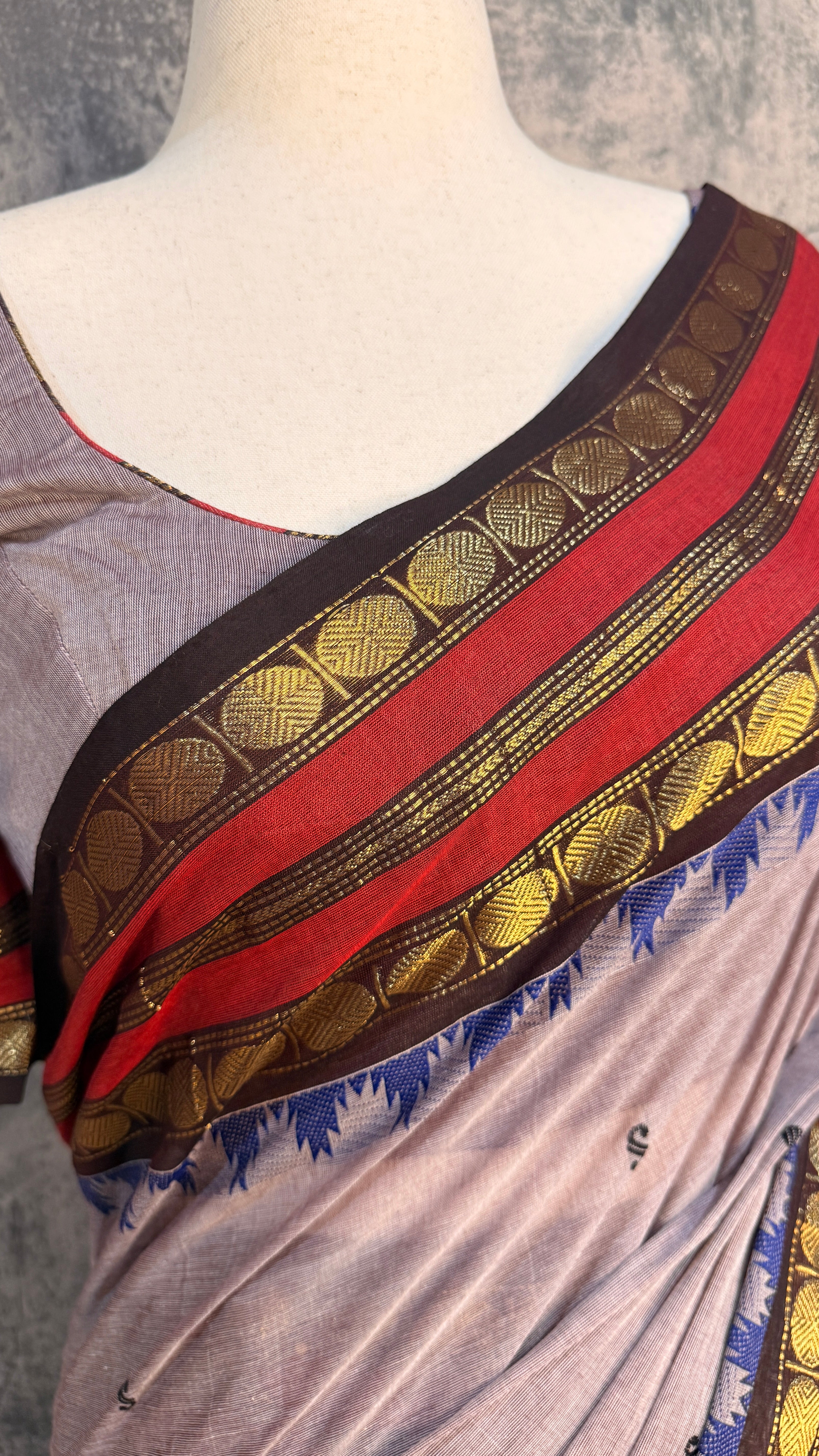 Kanchivaram handloom cotton saree with stitched blouse