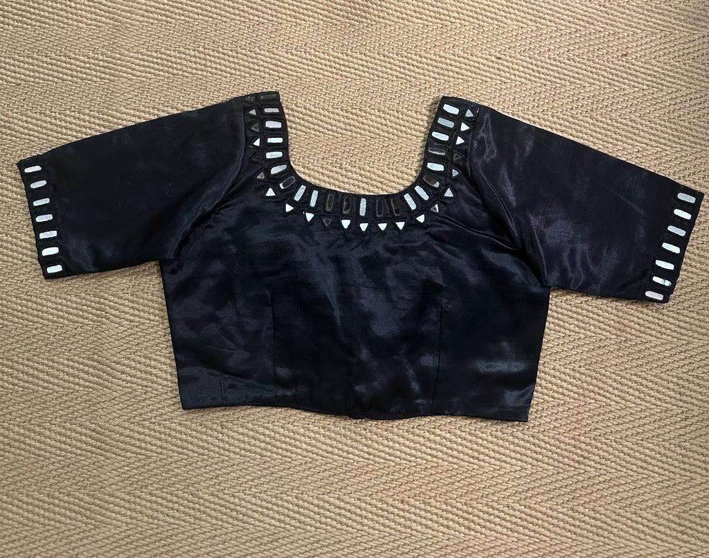 Black modal silk blouse with mirror work