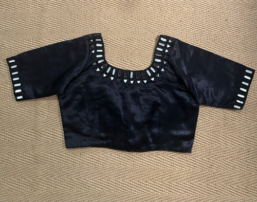 Black modal silk blouse with mirror work