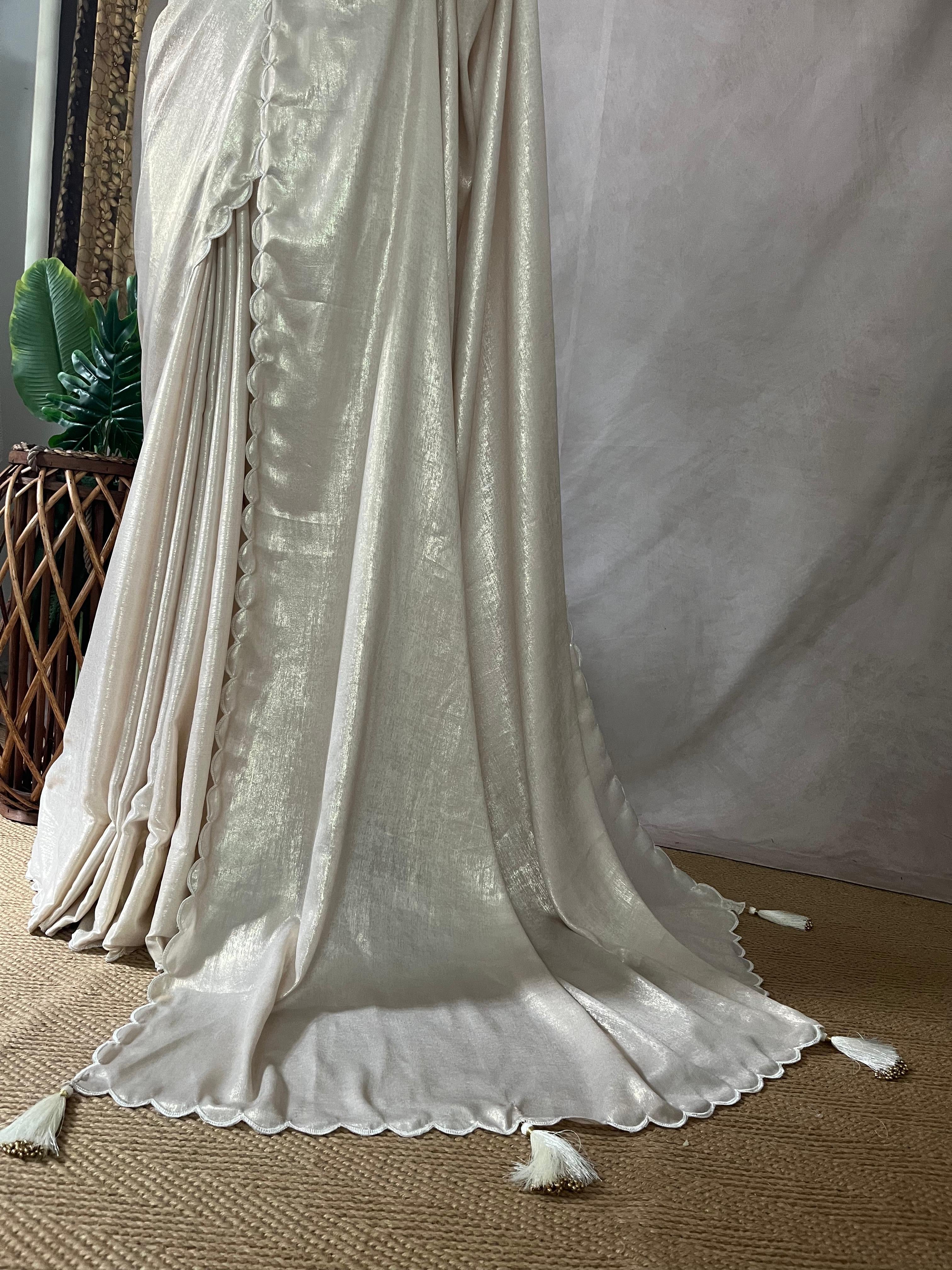 Shimmer crepe saree with scallop border, No BP