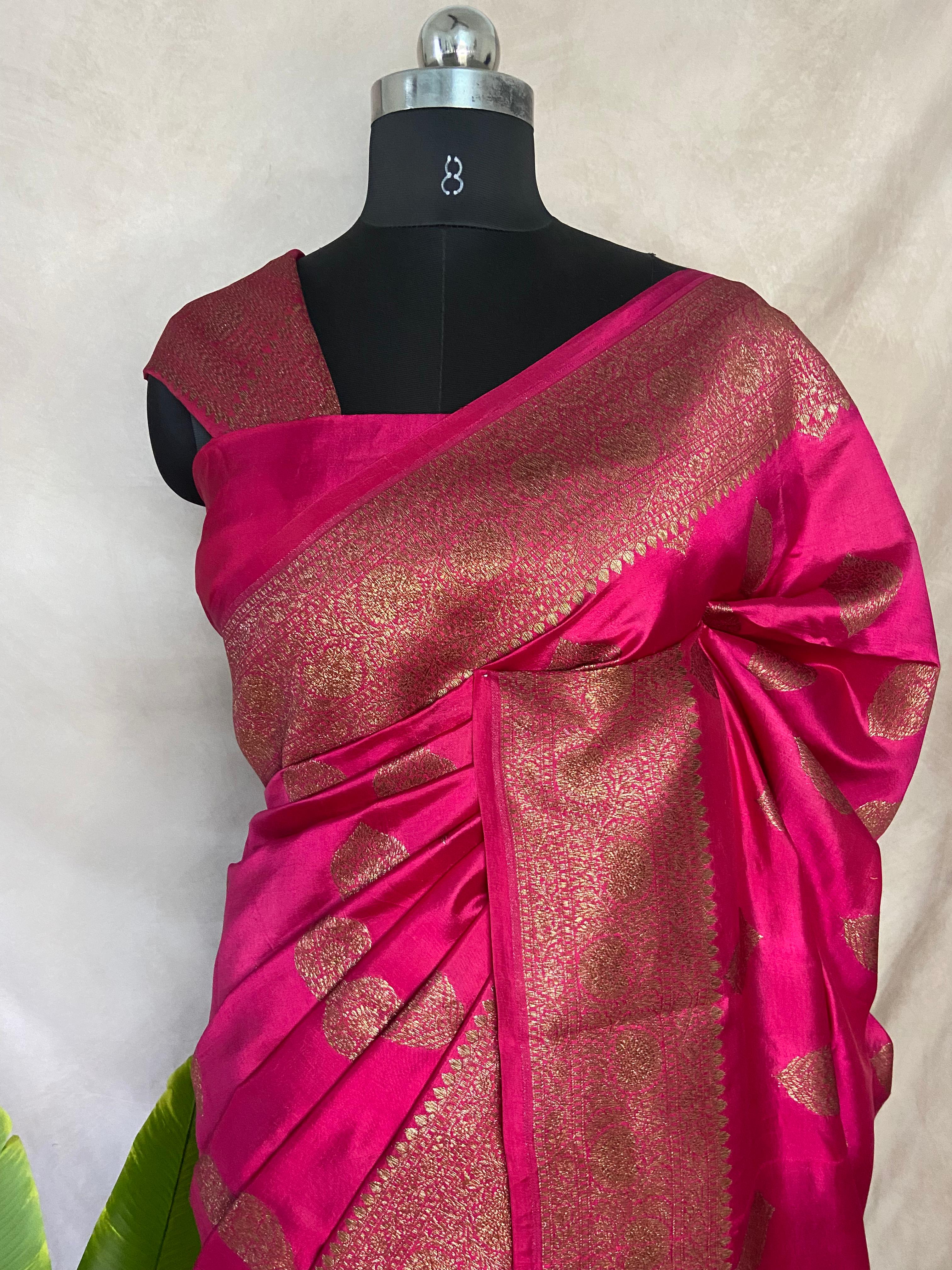 Pink Pure tussar banarasi silk saree, with BP