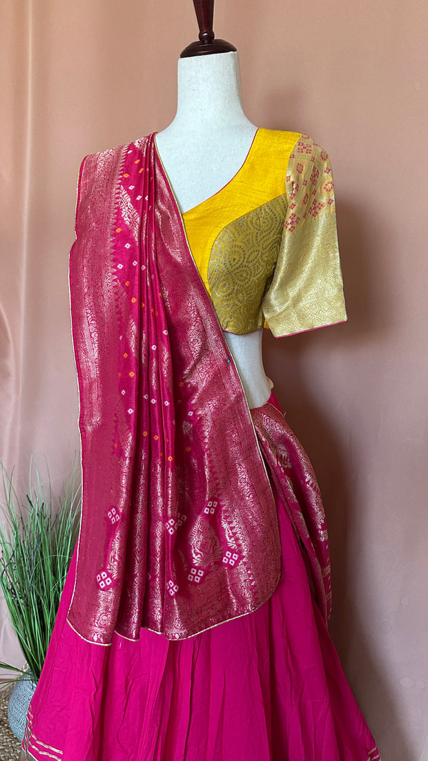 Pink 10 m flare skirt for garba with dupatta
