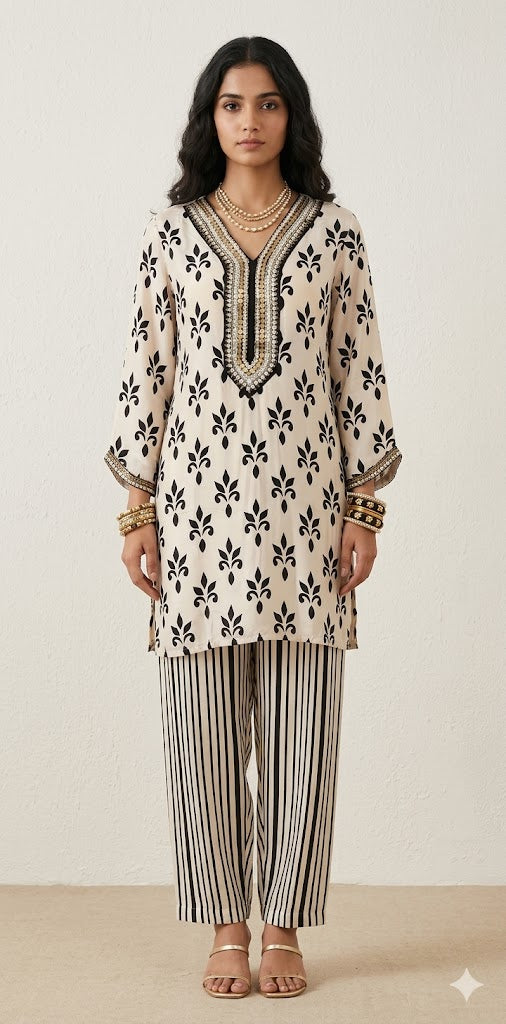 Printed designer muslin cord set