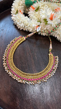 Designer inspired necklace with ruby red kemp stones