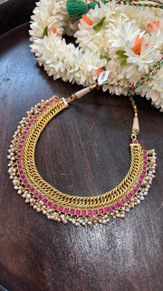 Designer inspired necklace with ruby red kemp stones