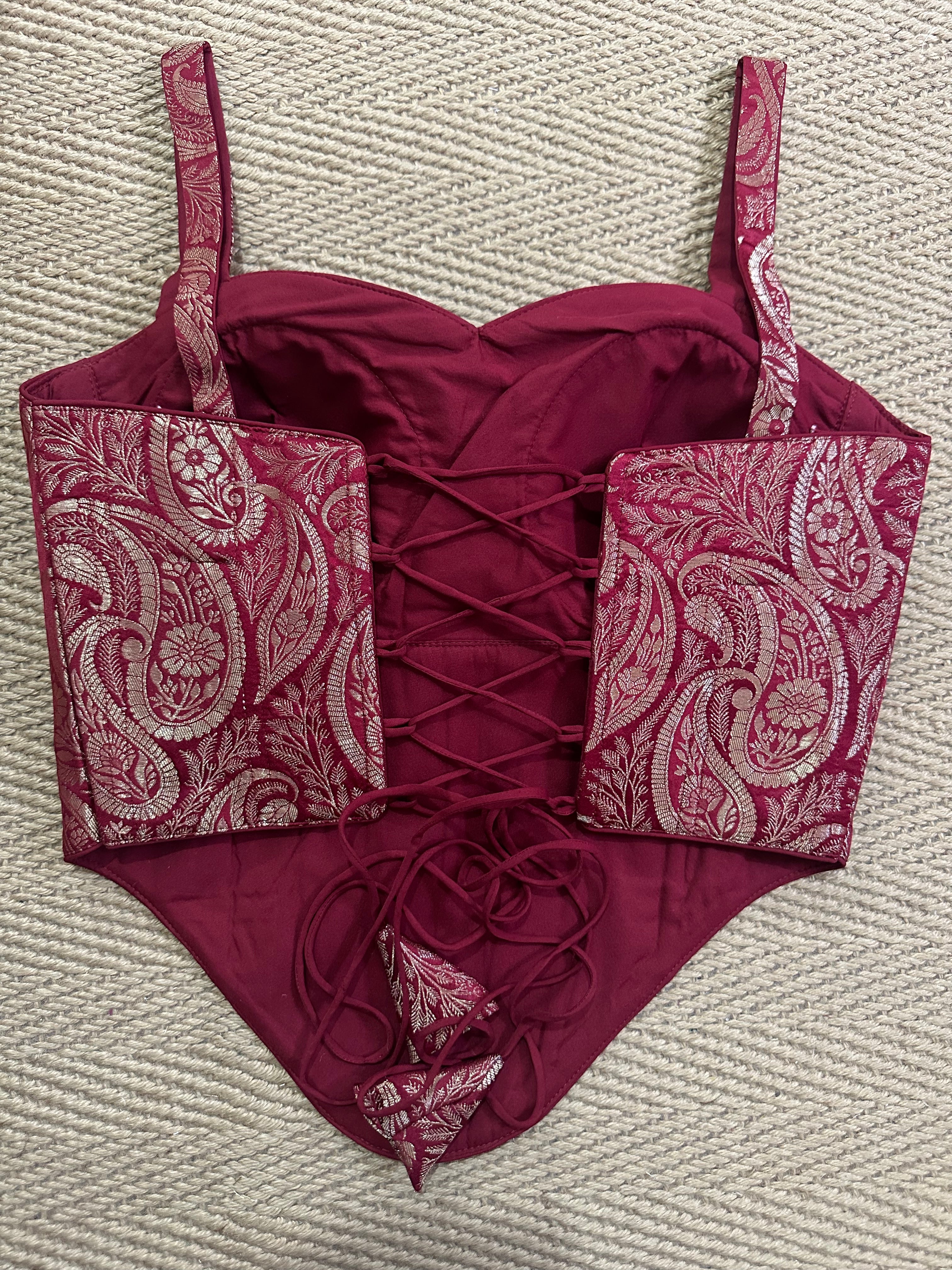 Maroon banarsi brocade Corset with back tie (fits from 34 to 40)