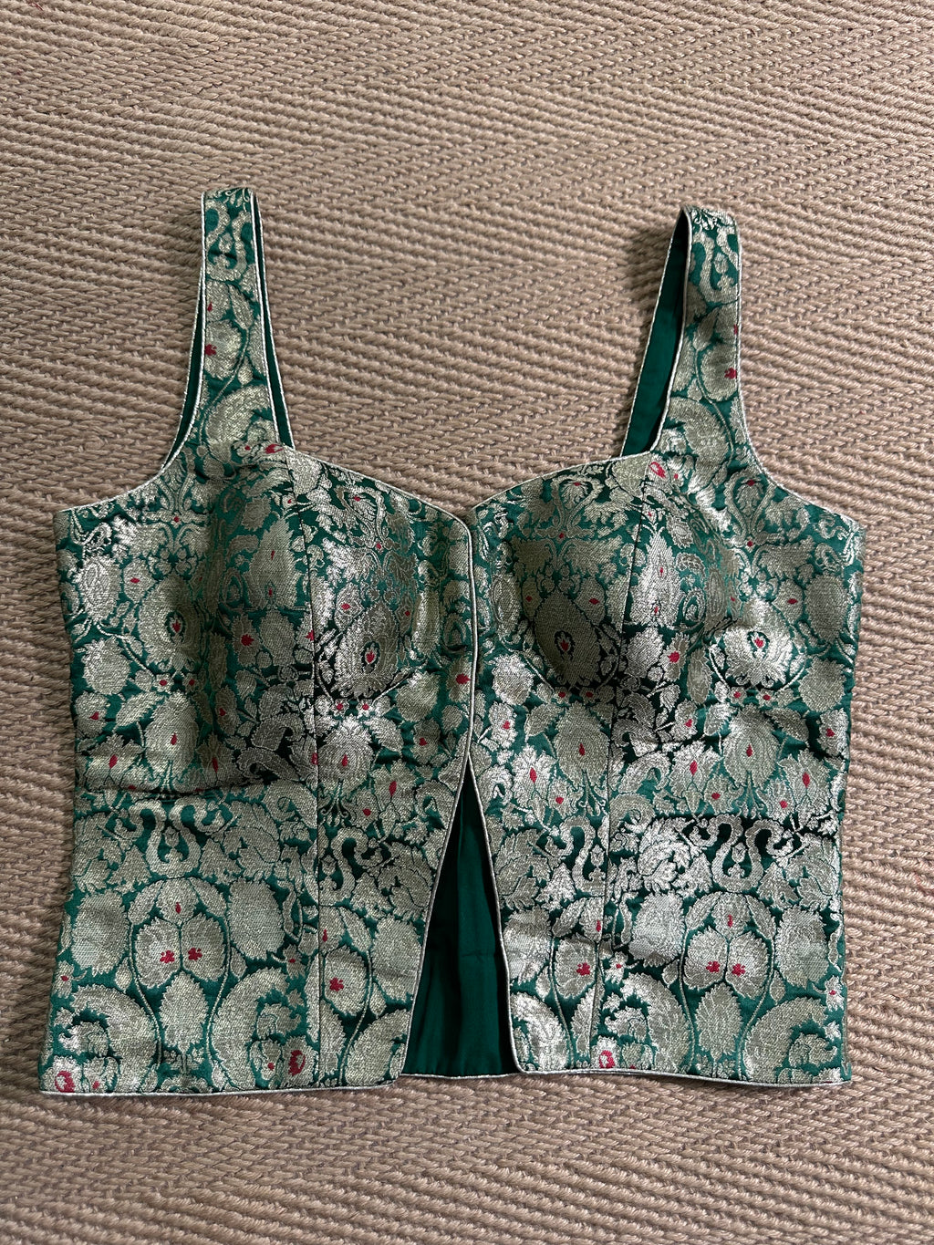 Bottle Green banarsi brocade long top