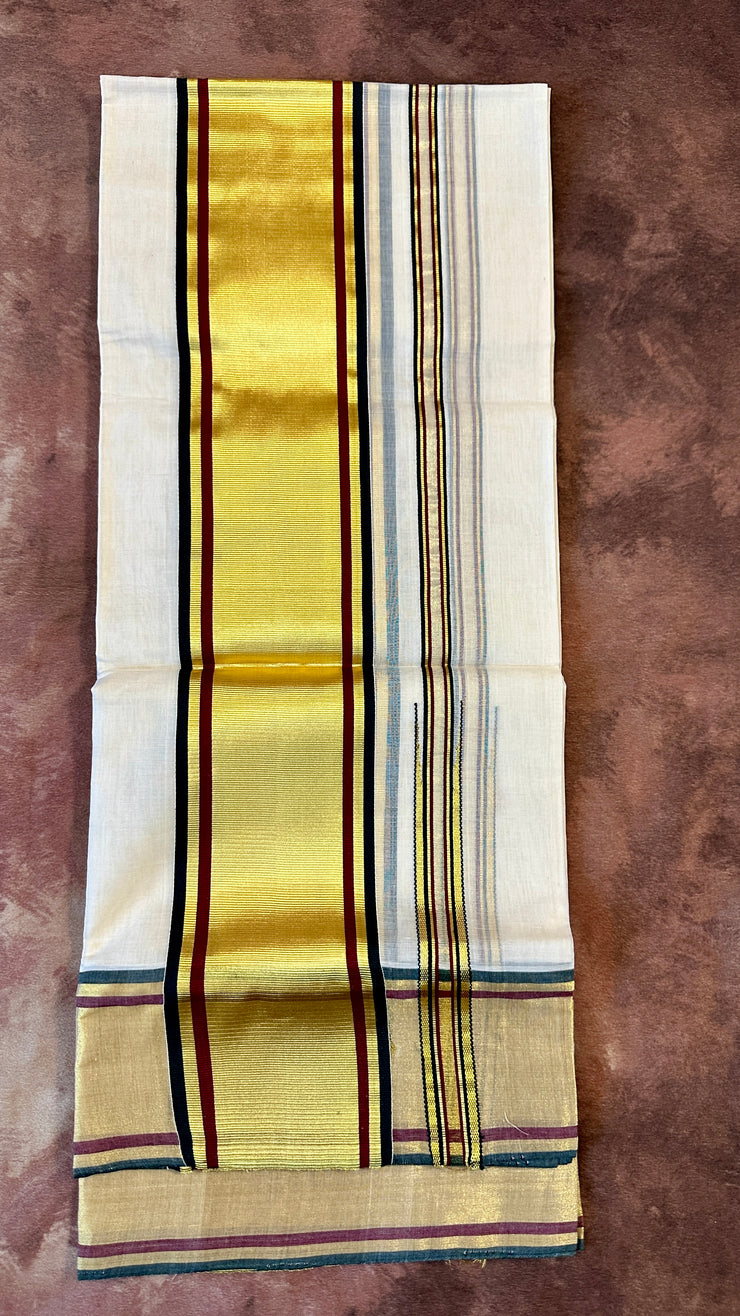 Handloom set mundu with maroon and green border