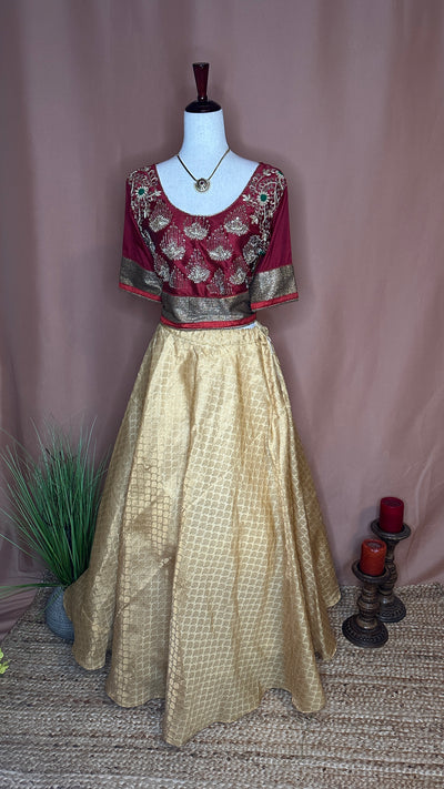 Gold Tissue skirt and maroon crop top