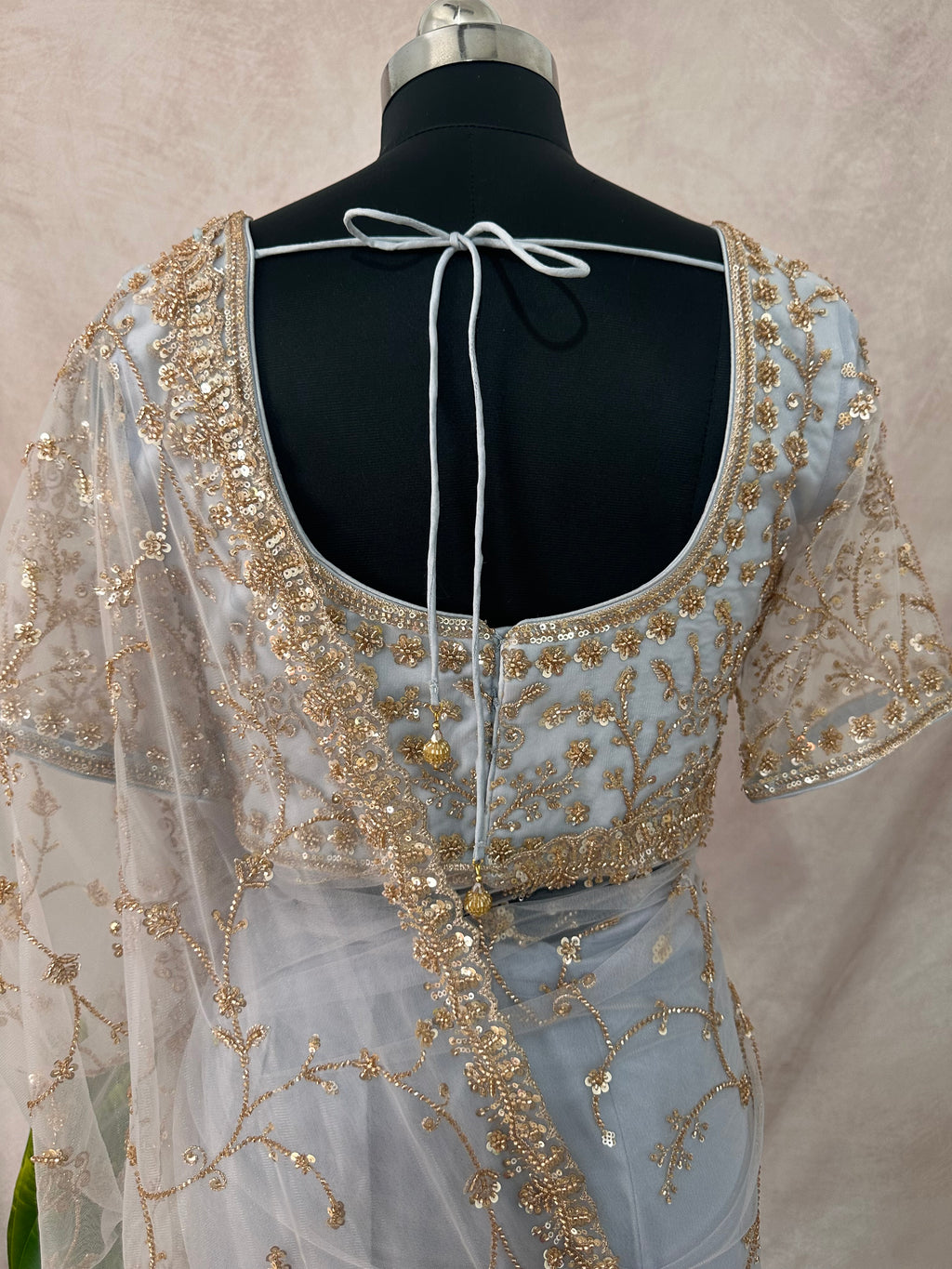 Heavy Embroidered Net Saree with stitched blouse and under skirt